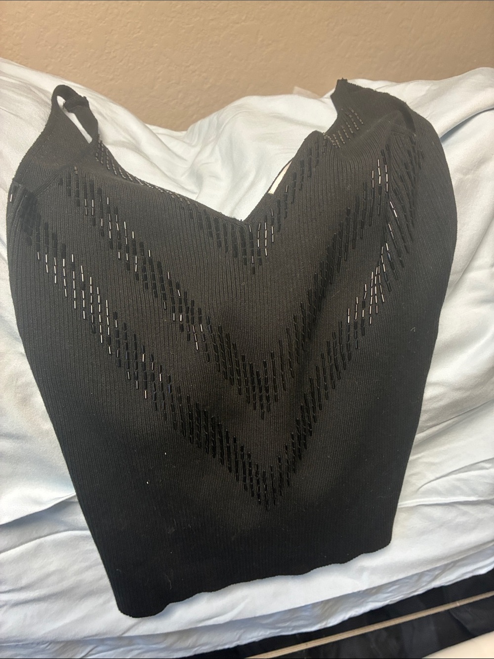 Cache Black Knit Tank with Chevron Eyelet Detail